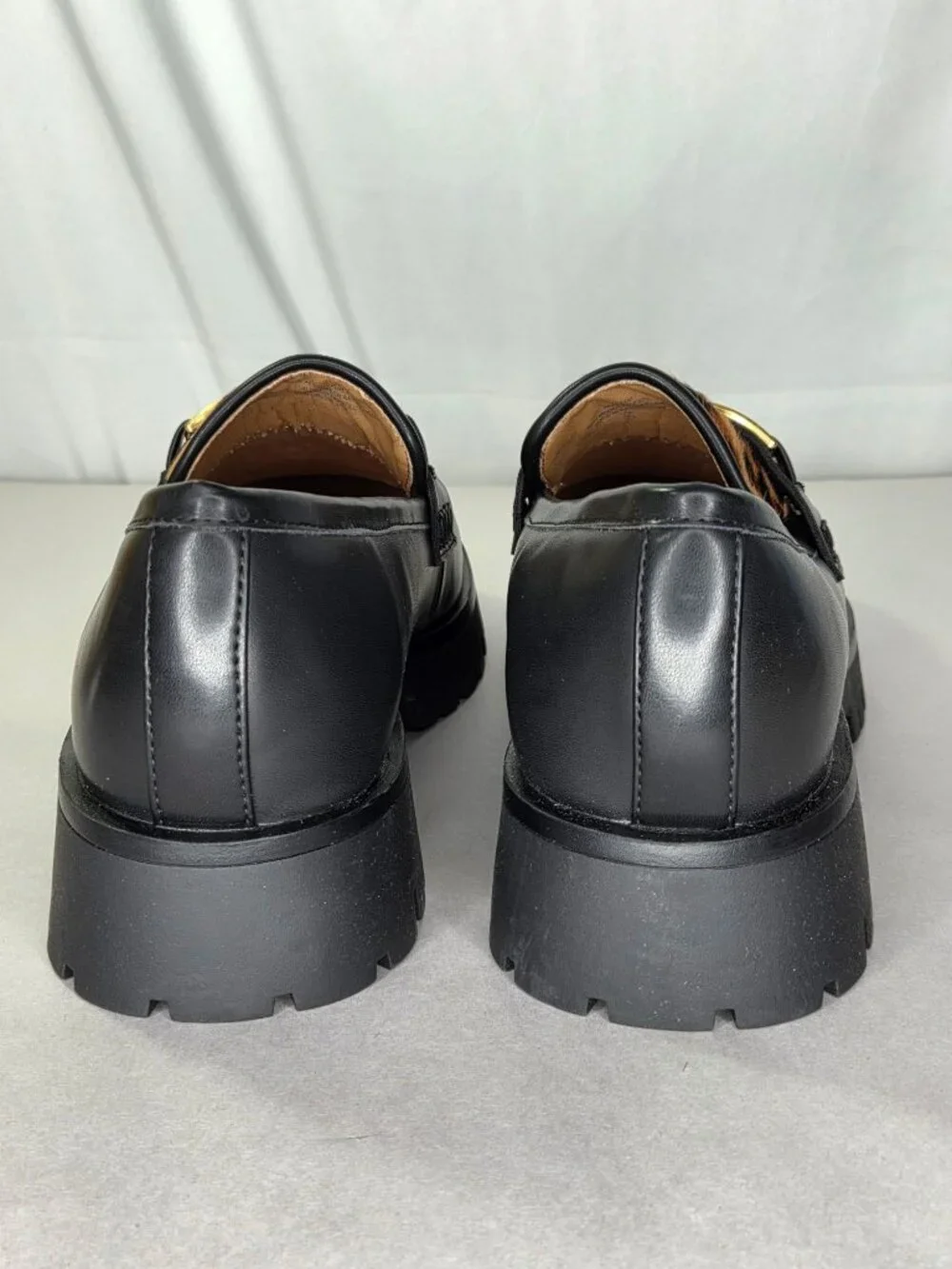 Nine West Gables Chain Bit Lug Loafers - Black/Leopard Calf Hair